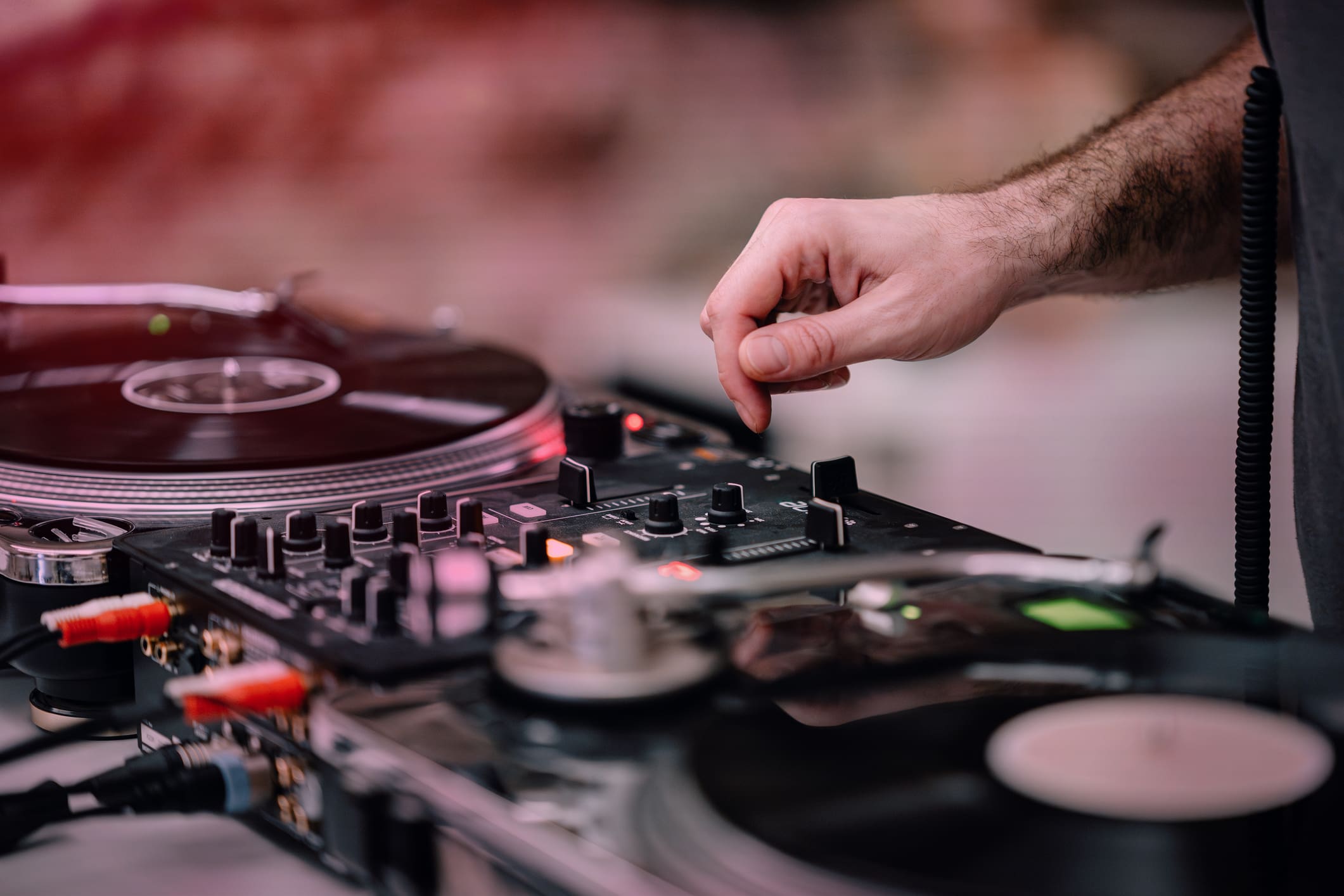 Spinning vinyl records on turntables