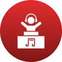 Disc jockey graphic in red button