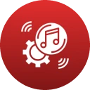 Music and settings icon on red background