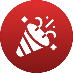 Festive celebration icon in red circle